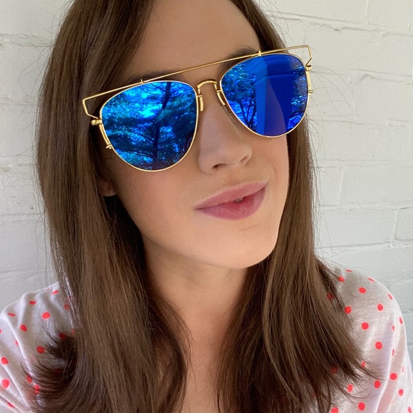 "Amira" Sunglasses || Blue & Gold Mirror Aviator - Picture 5 of 9